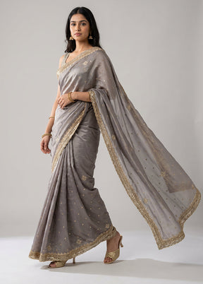 Grey Handloom Tissue Pure Silk Saree With Blouse Piece
