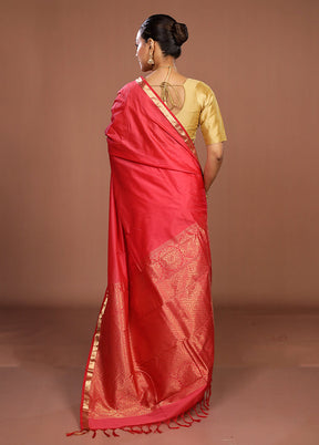 Pink Kanjivaram Silk Saree With Blouse Piece
