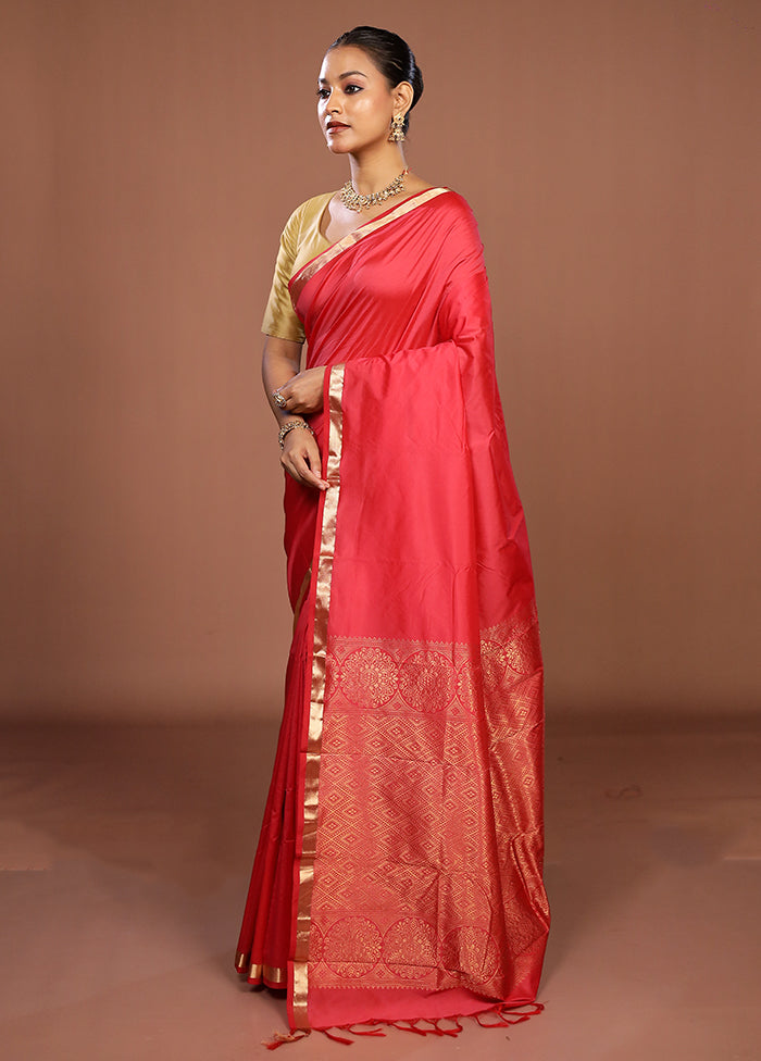 Pink Kanjivaram Silk Saree With Blouse Piece
