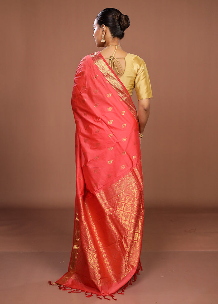 Pink Kanjivaram Silk Saree With Blouse Piece