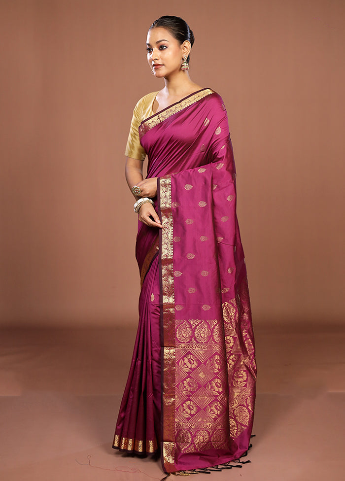 Purple Kanjivaram Silk Saree With Blouse Piece