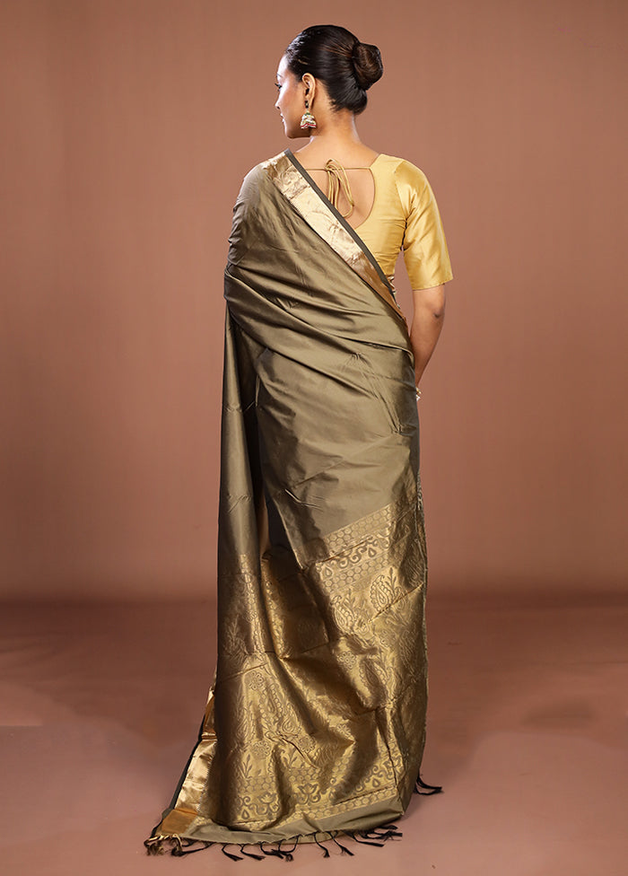 Grey Kanjivaram Silk Saree With Blouse Piece