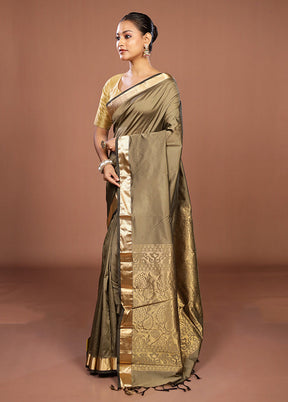 Grey Kanjivaram Silk Saree With Blouse Piece
