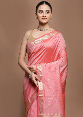 Pink Kanjivaram Silk Saree With Blouse Piece