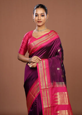 Purple Kanjivaram Silk Saree With Blouse Piece