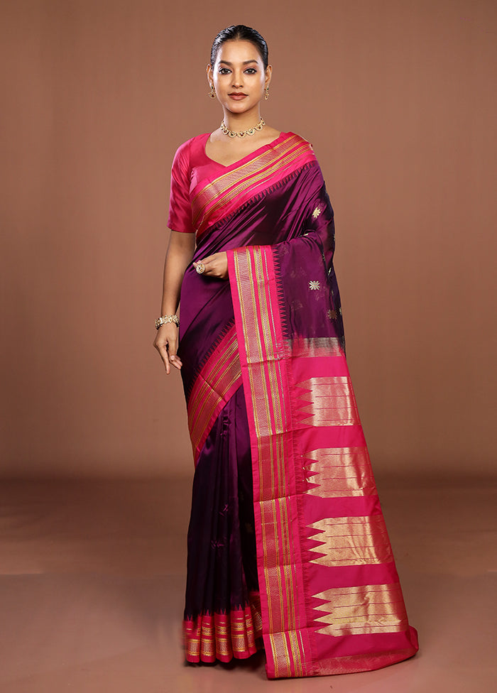 Purple Kanjivaram Silk Saree With Blouse Piece