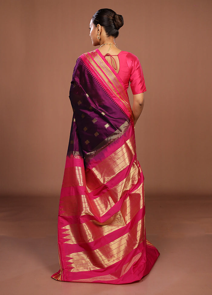 Purple Kanjivaram Silk Saree With Blouse Piece