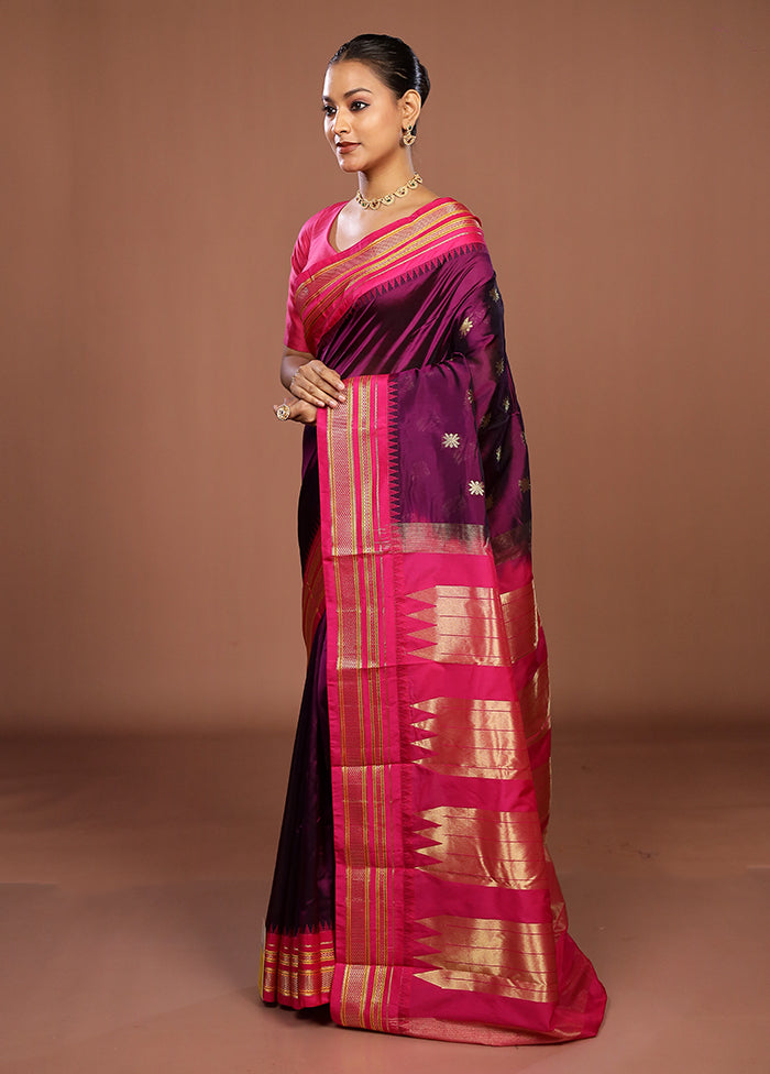 Purple Kanjivaram Silk Saree With Blouse Piece