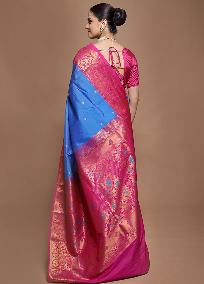 Blue Kanjivaram Silk Saree With Blouse Piece