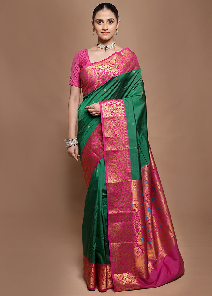 Green Kanjivaram Silk Saree With Blouse Piece