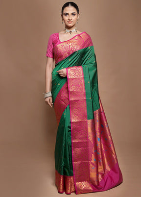 Green Kanjivaram Silk Saree With Blouse Piece