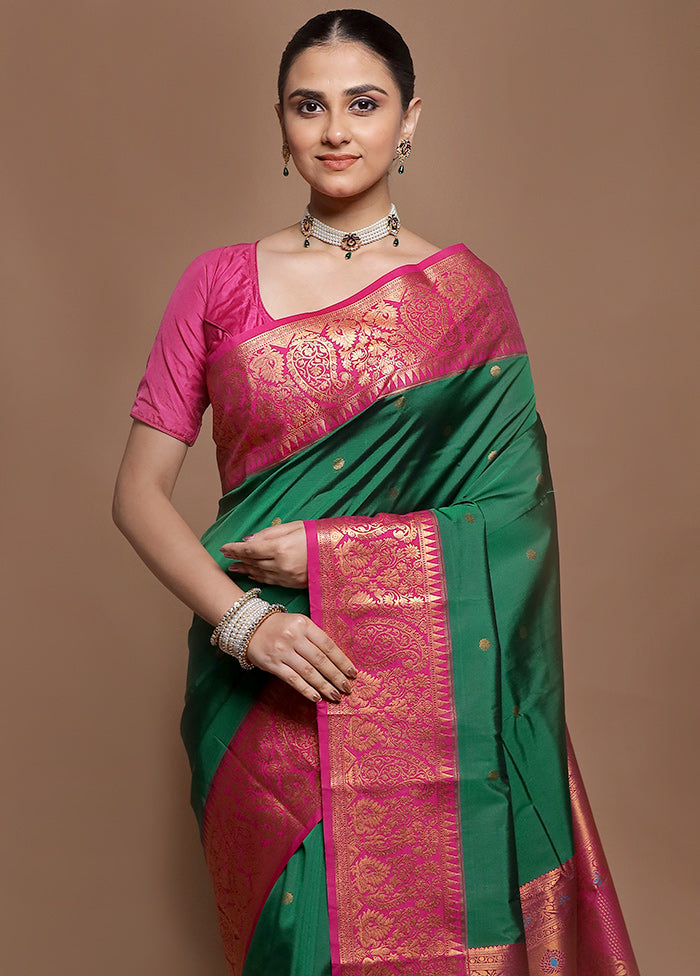 Green Kanjivaram Silk Saree With Blouse Piece