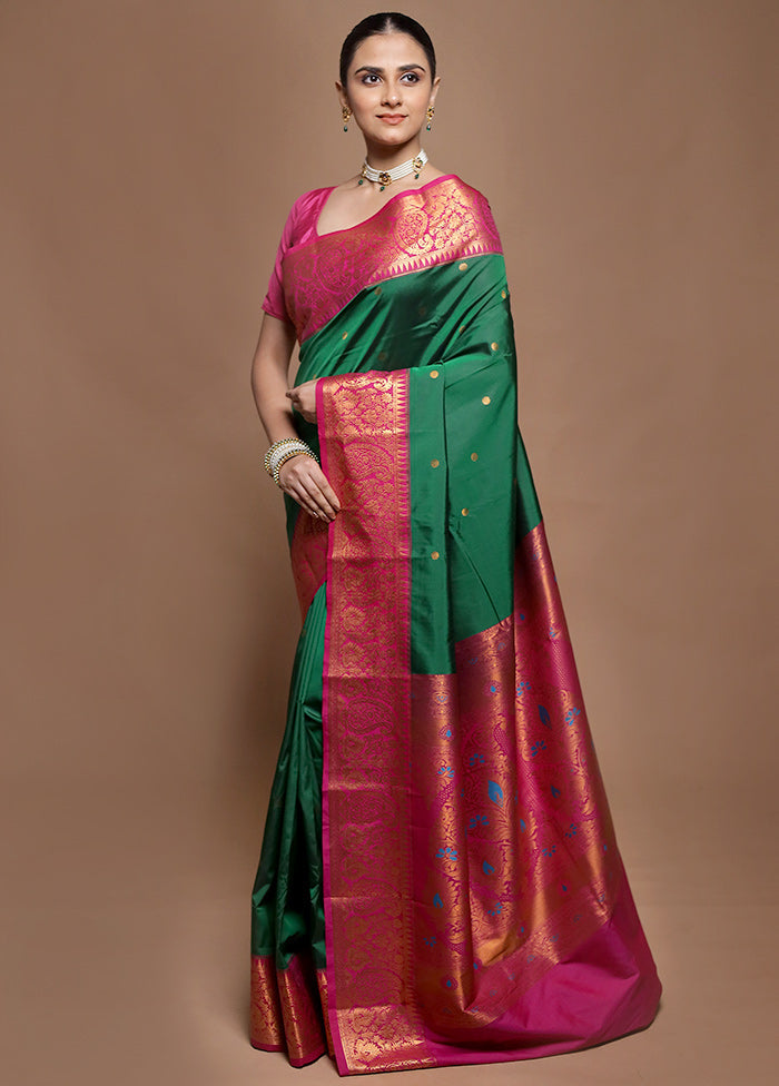 Green Kanjivaram Silk Saree With Blouse Piece