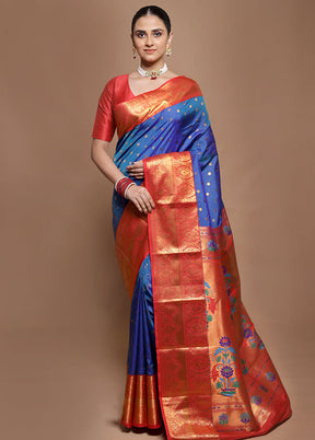 Blue Kanjivaram Silk Saree With Blouse Piece