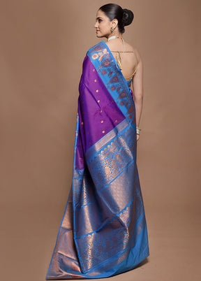 Purple Kanjivaram Silk Saree With Blouse Piece