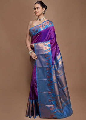 Purple Kanjivaram Silk Saree With Blouse Piece