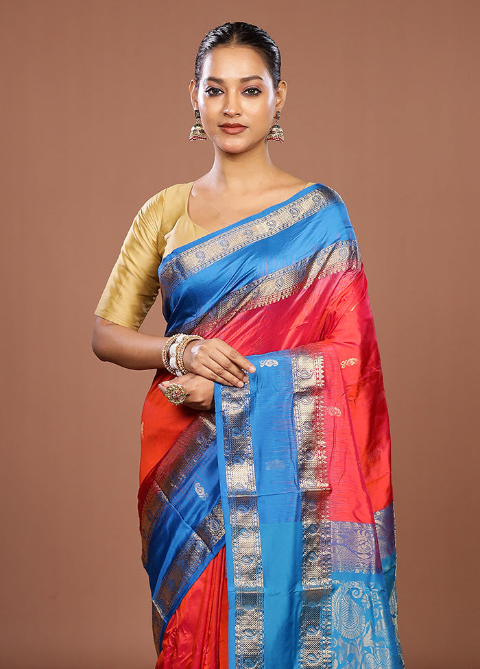 Red Handloom Kanjivaram Pure Silk Saree With Blouse Piece