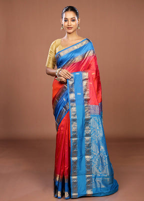 Red Handloom Kanjivaram Pure Silk Saree With Blouse Piece