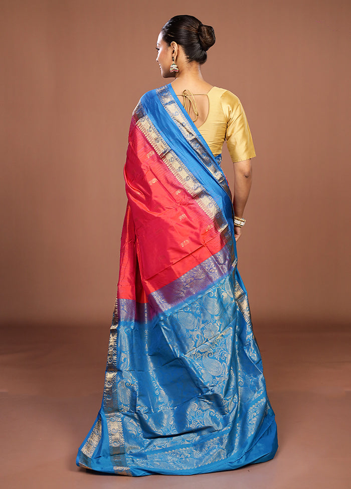 Red Handloom Kanjivaram Pure Silk Saree With Blouse Piece