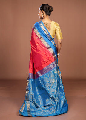 Red Handloom Kanjivaram Pure Silk Saree With Blouse Piece