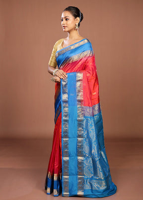 Red Handloom Kanjivaram Pure Silk Saree With Blouse Piece