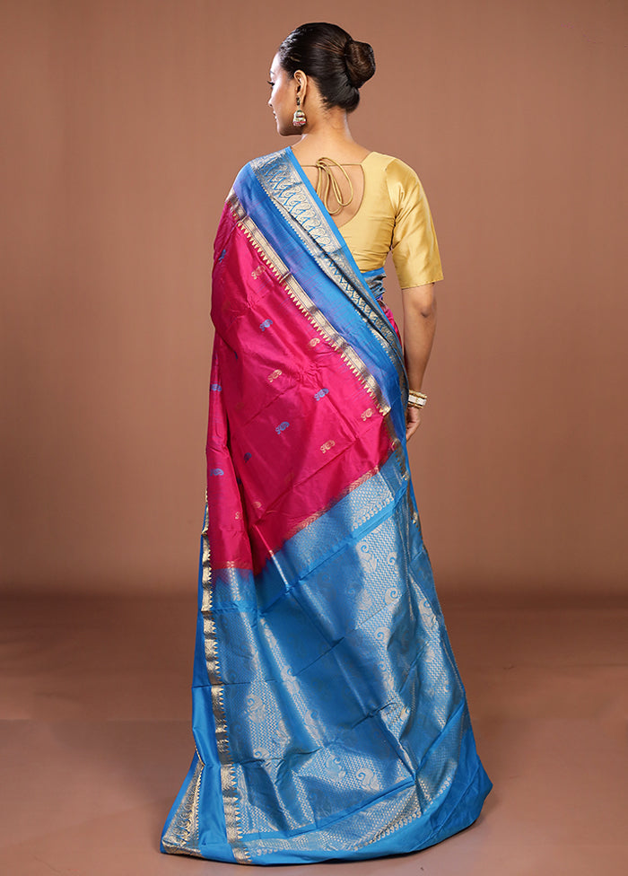Pink Handloom Kanjivaram Pure Silk Saree With Blouse Piece