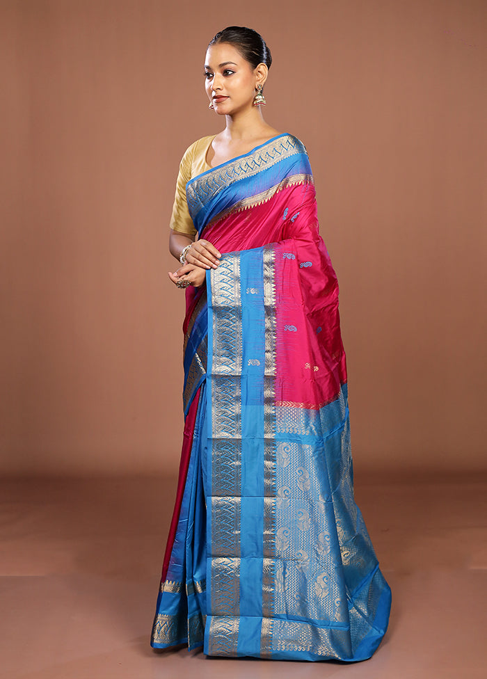Pink Handloom Kanjivaram Pure Silk Saree With Blouse Piece