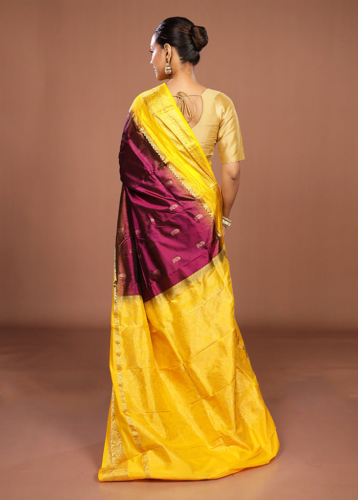 Purple Handloom Kanjivaram Pure Silk Saree With Blouse Piece