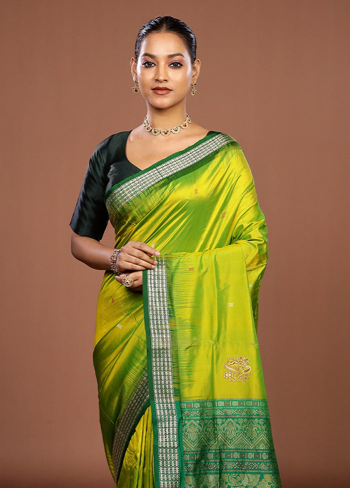 Green Handloom Bomkai Pure Silk Saree With Blouse Piece