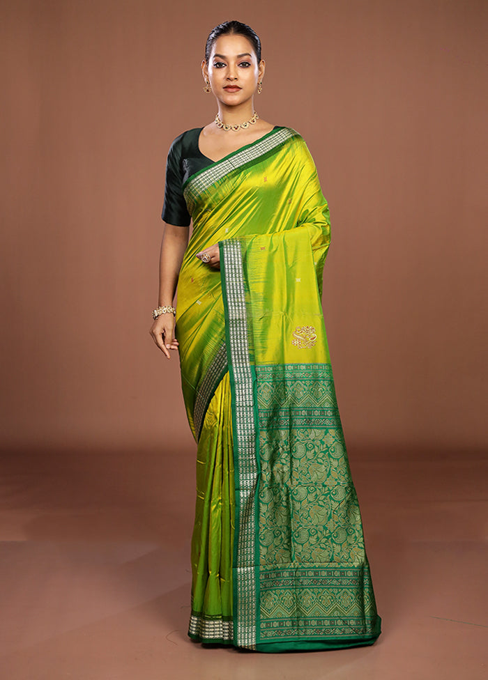 Green Handloom Bomkai Pure Silk Saree With Blouse Piece