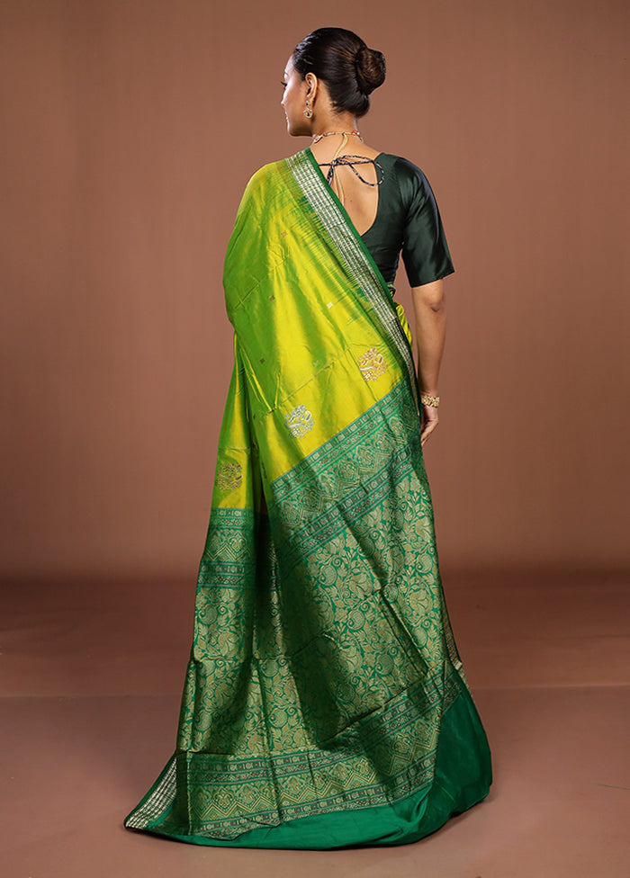 Green Handloom Bomkai Pure Silk Saree With Blouse Piece