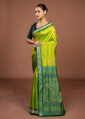 Green Handloom Bomkai Pure Silk Saree With Blouse Piece