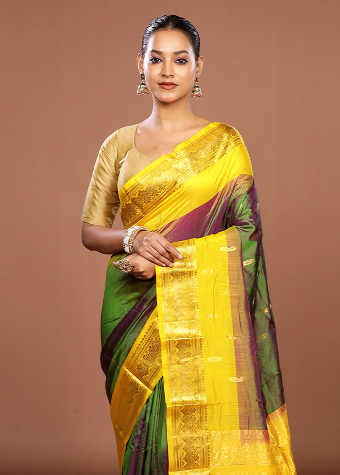 Green Handloom Kanjivaram Pure Silk Saree With Blouse Piece