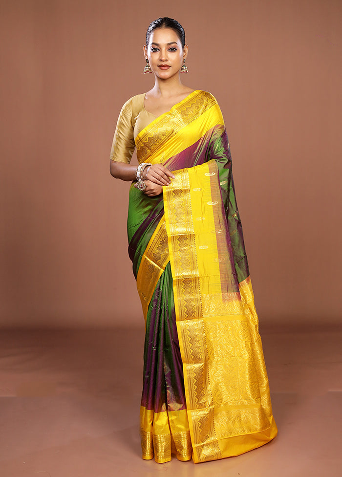 Green Handloom Kanjivaram Pure Silk Saree With Blouse Piece