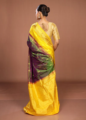 Green Handloom Kanjivaram Pure Silk Saree With Blouse Piece