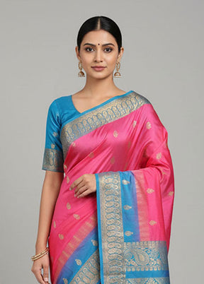 Pink Handloom Kanjivaram Pure Silk Saree With Blouse Piece