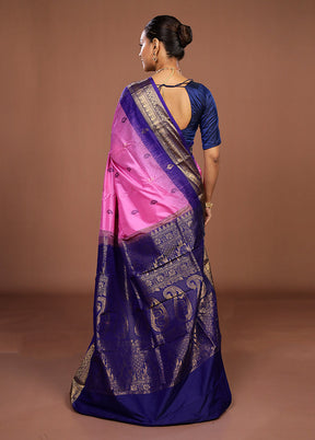 Pink Handloom Kanjivaram Pure Silk Saree With Blouse Piece