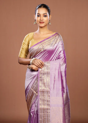 Purple Handloom Kanjivaram Pure Silk Saree With Blouse Piece