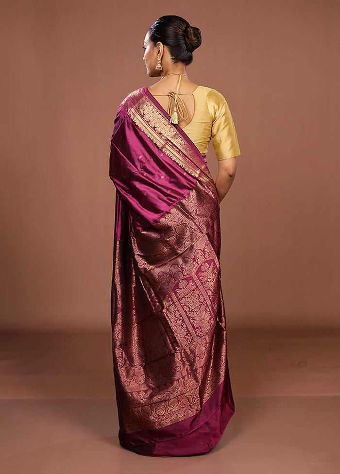 Purple Handloom Kanjivaram Pure Silk Saree With Blouse Piece