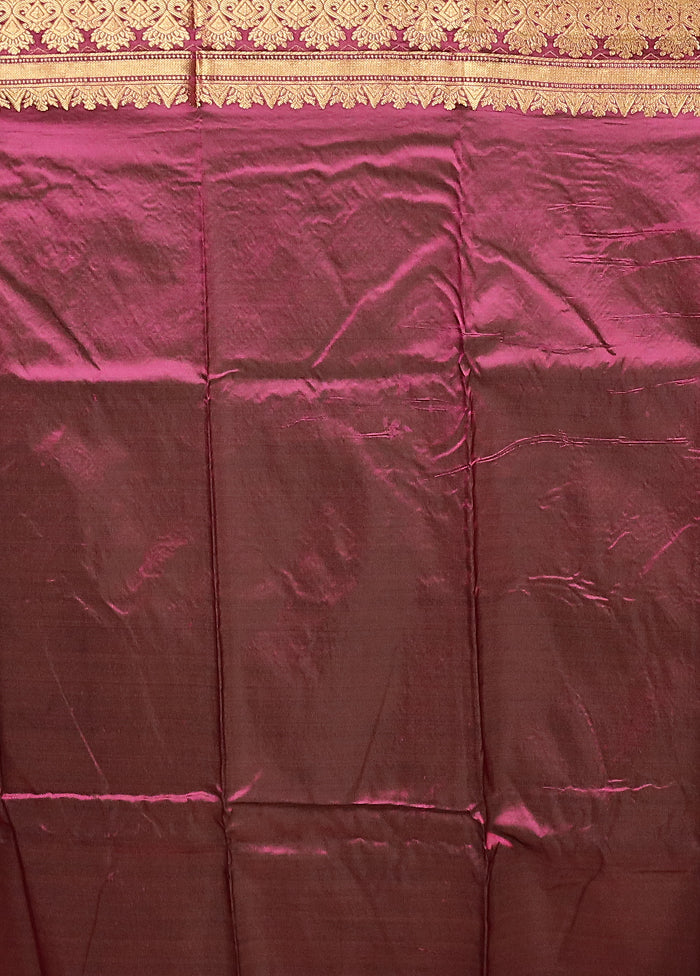 Purple Handloom Kanjivaram Pure Silk Saree With Blouse Piece