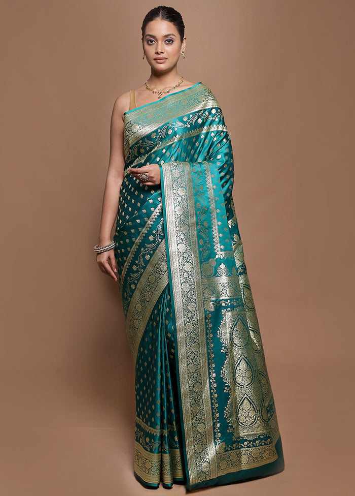 Green Banarasi Silk Saree With Blouse Piece
