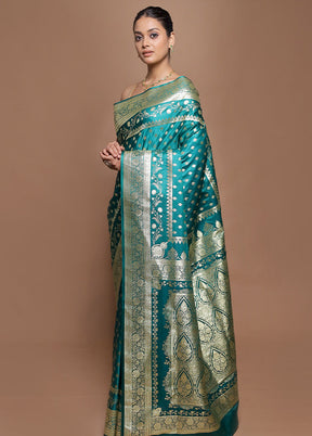 Green Banarasi Silk Saree With Blouse Piece