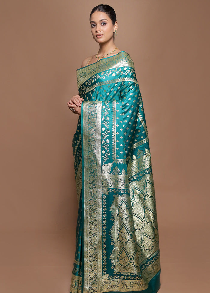 Green Banarasi Silk Saree With Blouse Piece