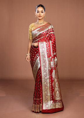 Maroon Banarasi Silk Saree With Blouse Piece