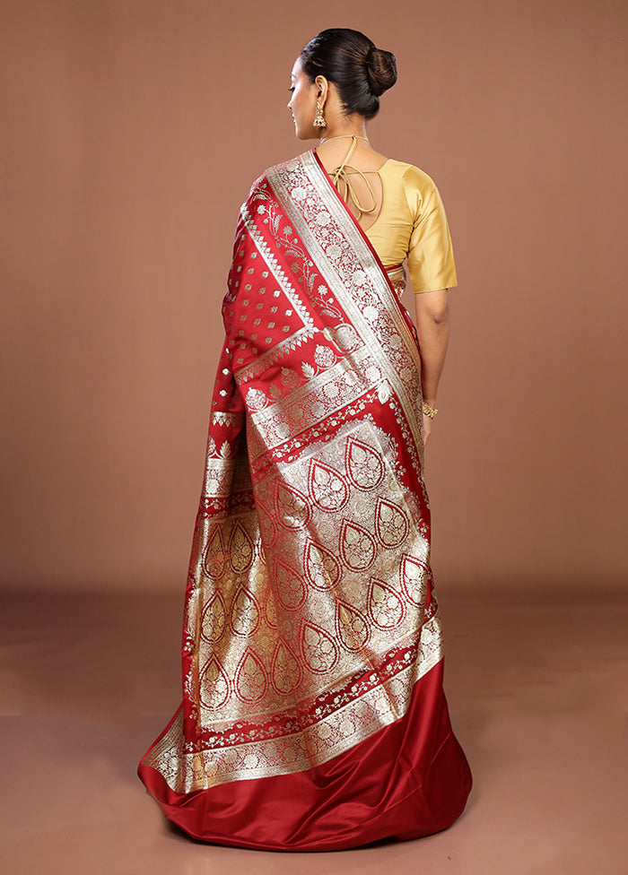 Maroon Banarasi Silk Saree With Blouse Piece