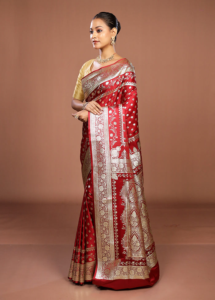 Maroon Banarasi Silk Saree With Blouse Piece
