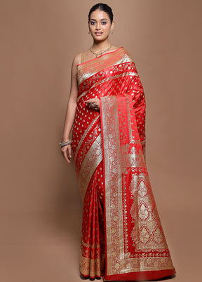 Red Banarasi Silk Saree With Blouse Piece