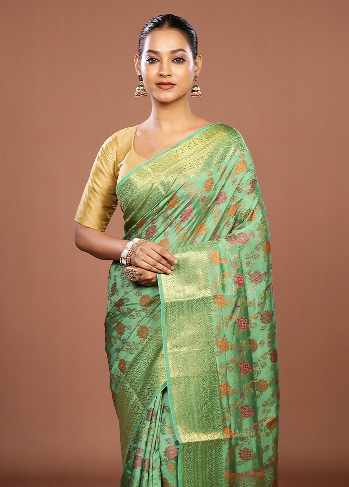 Green Dupion Silk Saree With Blouse Piece
