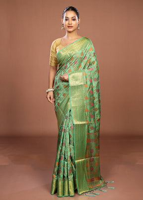 Green Dupion Silk Saree With Blouse Piece