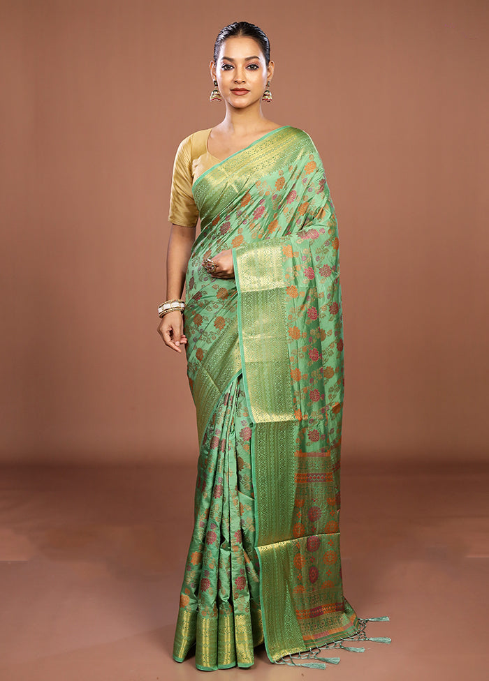 Green Dupion Silk Saree With Blouse Piece